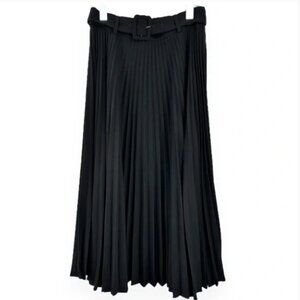 Zara Black Wide Pleat Pleated Belted Midi Skirt Size S..Brand new with tags